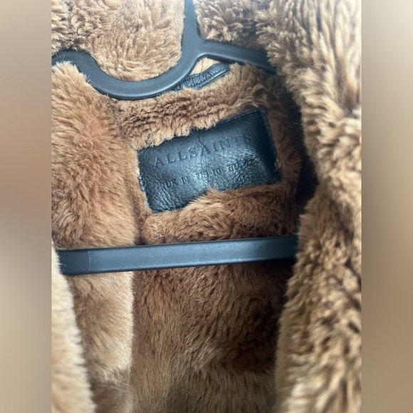 All Saints Black Leather Jacket with Brown Shearling - Picture 2 of 5